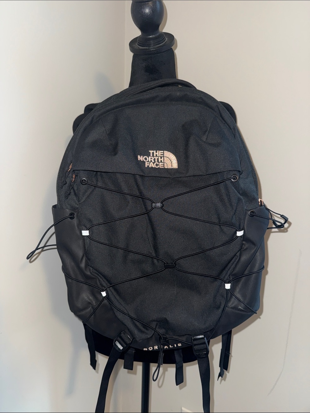 The North Face Black Backpack With Rose Gold Zipper Accents